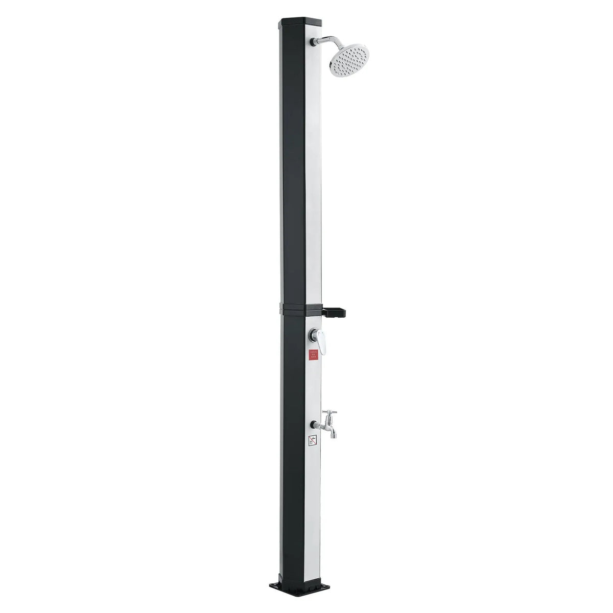 VEVOR 35 l ar sauli apsildāma āra duša ar 195 cm dušas galvas augstumu, brīvi stāvoša, ar kāju krānu un ziepju plauktu, karstā un aukstā ūdens regulēšana, piemērota dārzam, baseinam un pludmalei, melna/sudraba