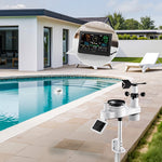 7-in-1 Wi-Fi laika apstākļu stacijas komplekts ar lietotni, 190,5 mm displejs, bezvadu saules sensors, baseina termometrs un nokrišņu mērītājs
