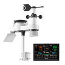 7-in-1 bezvadu laika aostākļu stacija ar 190,5 mm VA displeju, saules enerģijas āra sensoru, nokrišņu mērītāju, temperatūras, mitruma, vēja ātruma un virziena uzraudzību iekštelpās un āra apstākļos (bez Wi-Fi)