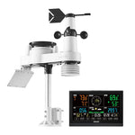 7-in-1 bezvadu laika aostākļu stacija ar 190,5 mm VA displeju, saules enerģijas āra sensoru, nokrišņu mērītāju, temperatūras, mitruma, vēja ātruma un virziena uzraudzību iekštelpās un āra apstākļos (bez Wi-Fi)