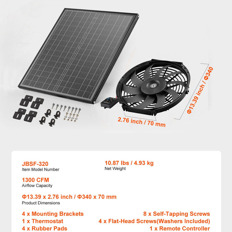 VEVOR 30 cm sienas stiprināmais bēniņu ventilators, 2210 m³/h, ar regulējamu termostatu