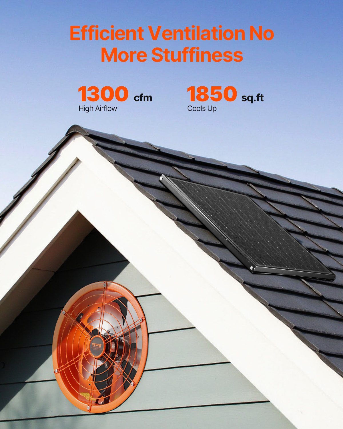 VEVOR 35,6 cm bēniņu ventilators ar termostatu, 2209 m³/h, sienas stiprinājums