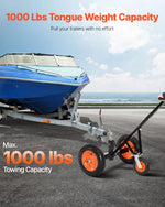 Piekabes pārvietošanas ratiņi, kravnesība 453 kg, regulējams augstums 42,4–55,8 cm, 50 mm sakabes lodveida gals, 35,5 cm riepas