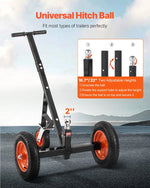Piekabes pārvietošanas ratiņi, kravnesība 453 kg, regulējams augstums 42,4–55,8 cm, 50 mm sakabes lodveida gals, 35,5 cm riepas