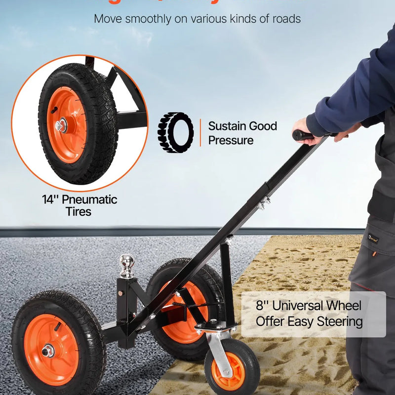 Piekabes pārvietošanas ratiņi, kravnesība 453 kg, regulējams augstums 42,4–55,8 cm, 50 mm sakabes lodveida gals, 35,5 cm riepas