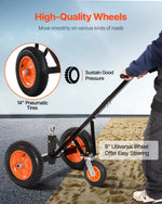 Piekabes pārvietošanas ratiņi, kravnesība 453 kg, regulējams augstums 42,4–55,8 cm, 50 mm sakabes lodveida gals, 35,5 cm riepas