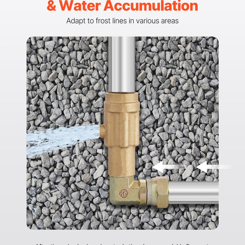 VEVOR salizturīgs dārza hidrants no čuguna — garums 1,91 m, dziļums 1,22 m