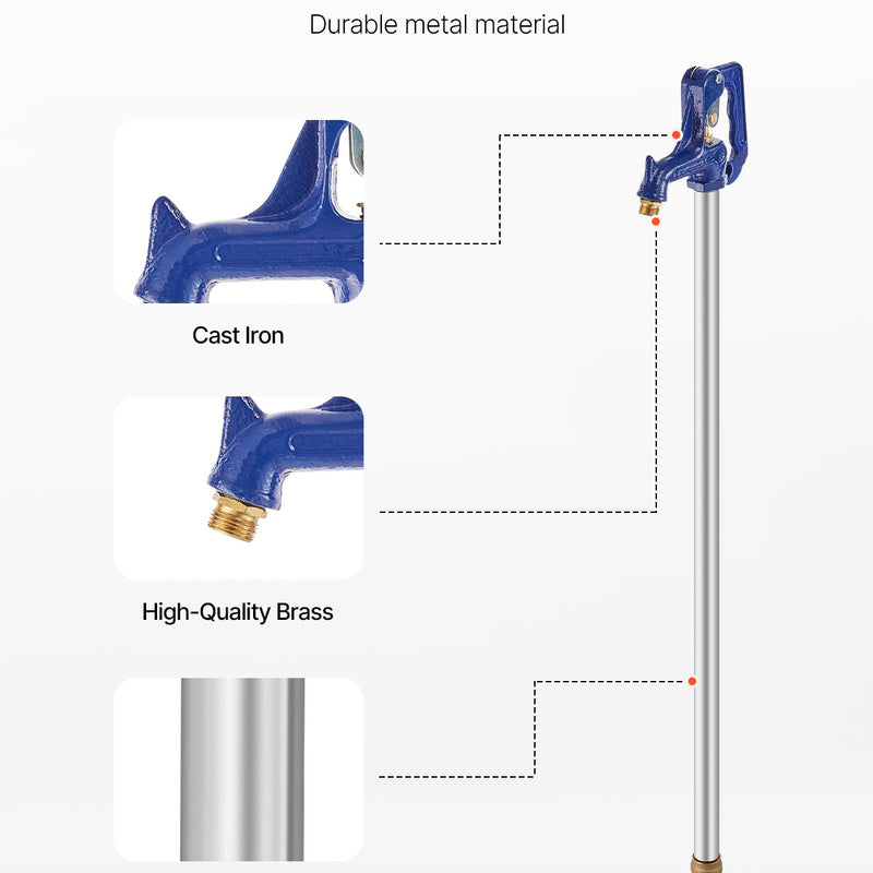 VEVOR salizturīgs dārza hidrants no čuguna — garums 1,91 m, dziļums 1,22 m
