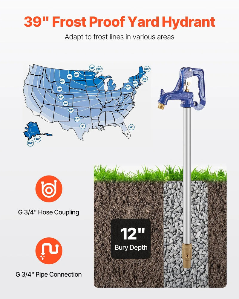 VEVOR salizturīgs dārza hidrants 1 m garums, 30 cm ierokamais dziļums, izturīgs čuguns