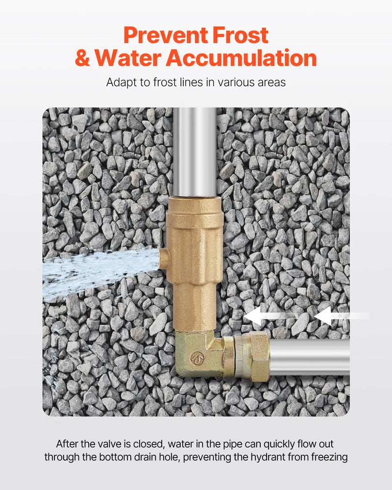 VEVOR salaizturīgs dārza ūdens krāns, 160 cm garums, 91 cm ierakuma dziļums, čuguna korpuss