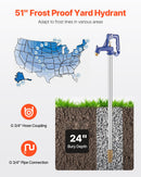VEVOR salizturīgs dārza hidrants 1,3 m garums, 61 cm ierokamais dziļums, izturīgs čuguns