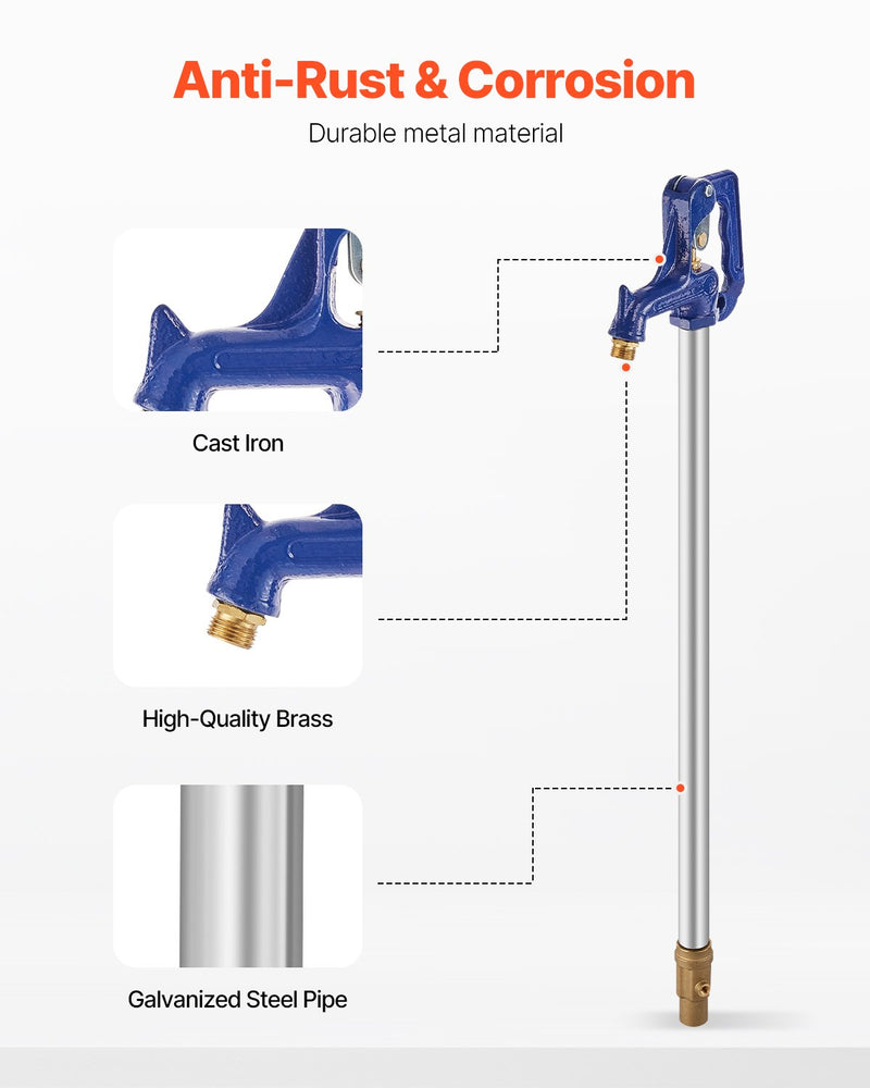 VEVOR salizturīgs dārza hidrants 1,3 m garums, 61 cm ierokamais dziļums, izturīgs čuguns