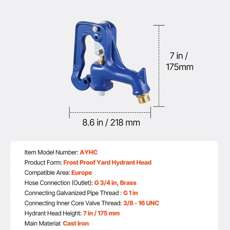 Āra krāna sala izturīgs aizvietošanas vārsts (zils) – pret aizsalšanu paredzēts hidranta galvas mehānisms