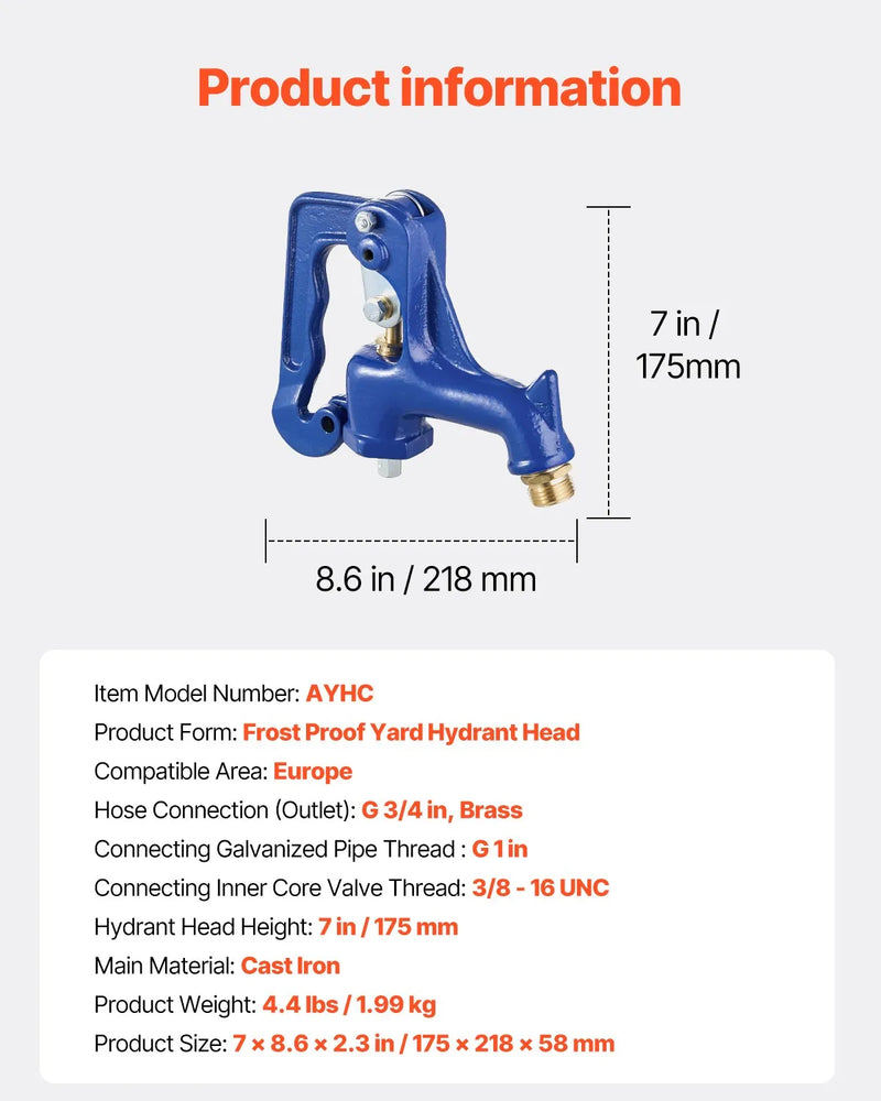 Āra krāna sala izturīgs aizvietošanas vārsts (zils) – pret aizsalšanu paredzēts hidranta galvas mehānisms
