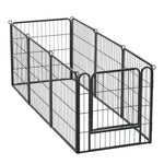 VEVOR saliekams metāla voljērs ar durvīm, 61 cm, 8 paneļi, melns