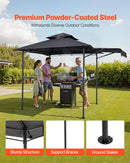 Grila nojume, 2,43 × 1,5 m ar divkāršu jumtu, BBQ nojume ar papildu markīzi, pulverkrāsota tērauda patia grila patversme ar 2 sānu plauktiem, pudeļu attaisāmo un āķiem, āra grilēšanas nojume dārzam
