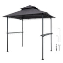 Grila nojume, 2,43 × 1,5 m āra BBQ nojume ar divslāņu jumtu, pulverkrāsota tērauda terases nojume ar 2 sānu plauktiem un 8 āķiem, grilēšanas nojume terasei, pagalmam, dārzam vai piknikam
