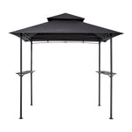 Grila nojume, 2,43 × 1,5 m āra BBQ nojume ar divslāņu jumtu, pulverkrāsota tērauda terases nojume ar 2 sānu plauktiem un 8 āķiem, grilēšanas nojume terasei, pagalmam, dārzam vai piknikam