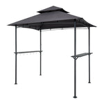 Grila nojume, 2,43 × 1,5 m āra BBQ nojume ar divslāņu jumtu, pulverkrāsota tērauda terases nojume ar 2 sānu plauktiem un 8 āķiem, grilēšanas nojume terasei, pagalmam, dārzam vai piknikam