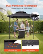 Grila nojume, 2,43 × 1,5 m āra BBQ nojume ar divslāņu jumtu, pulverkrāsota tērauda terases nojume ar 2 sānu plauktiem un 8 āķiem, grilēšanas nojume terasei, pagalmam, dārzam vai piknikam
