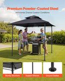 Grila nojume, 2,43 × 1,5 m āra BBQ nojume ar divslāņu jumtu, pulverkrāsota tērauda terases nojume ar 2 sānu plauktiem un 8 āķiem, grilēšanas nojume terasei, pagalmam, dārzam vai piknikam