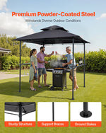 Grila nojume, 2,43 × 1,5 m āra BBQ nojume ar divslāņu jumtu, pulverkrāsota tērauda terases nojume ar 2 sānu plauktiem un 8 āķiem, grilēšanas nojume terasei, pagalmam, dārzam vai piknikam