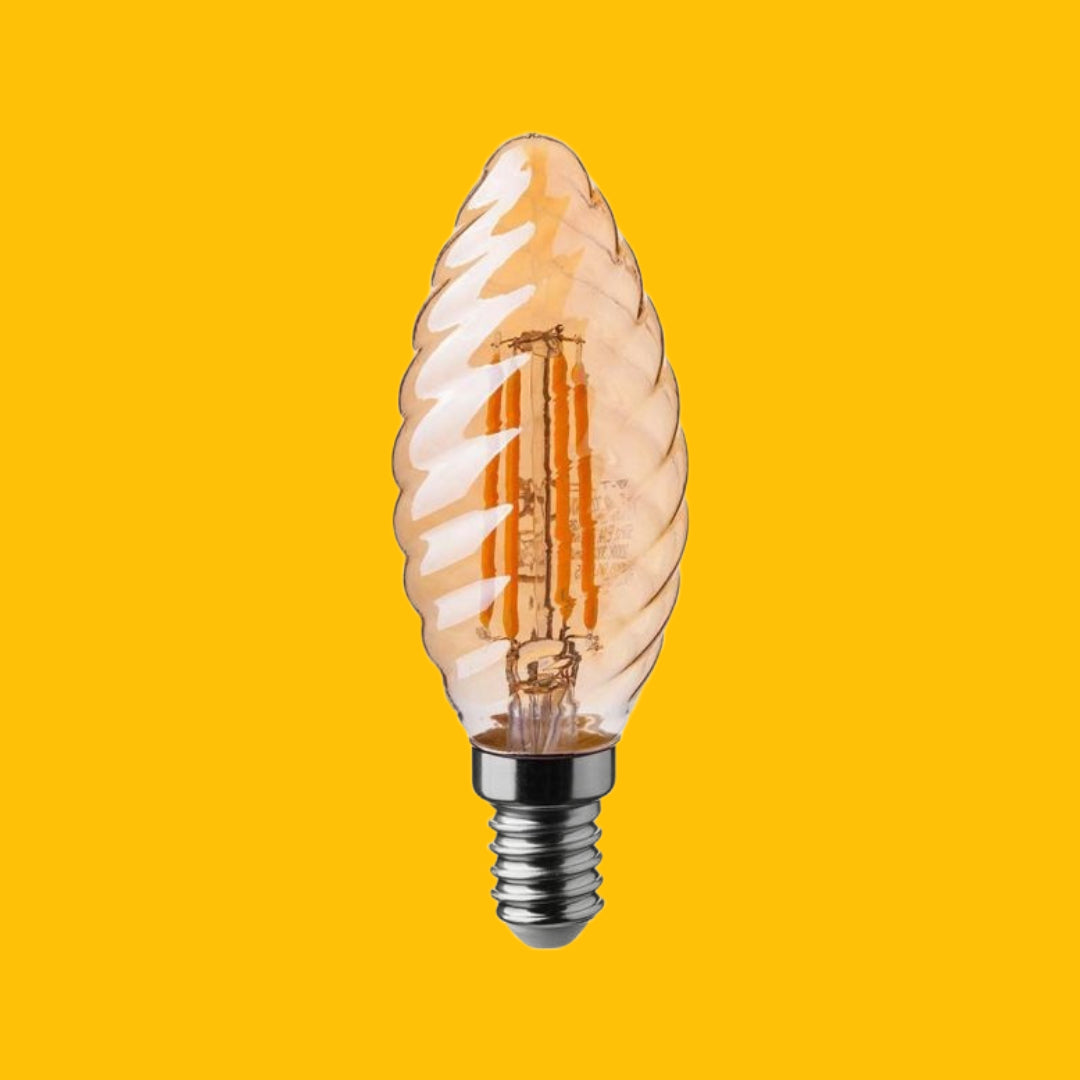 E14 4W(350Lm) LED Filament Glödlampa, IP20, glas, räfflad, ljusformad, bärnstensfärgad, V-TAC, varmvitt ljus 2200K