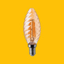 E14 4W(350Lm) LED Filament Bulb, IP20, glass, grooved, candle shape, amber color, V-TAC, warm white light 2200K
