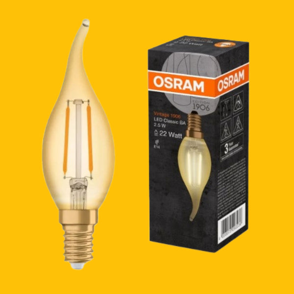E14  2.5W(220Lm) OSRAM LED Filament 1906 Vintage Spuldze, IP20, silti balta gaisma 2700K