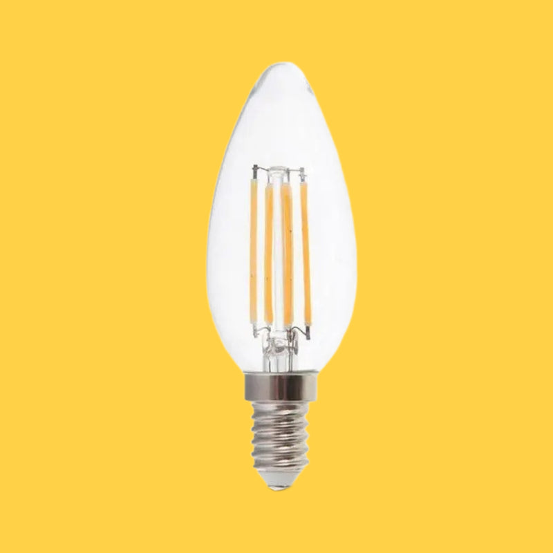 E14 4W(400Lm) LED Filament Spuldze, sveces forma, stikls, IP20, silti balta gaisma 3000K