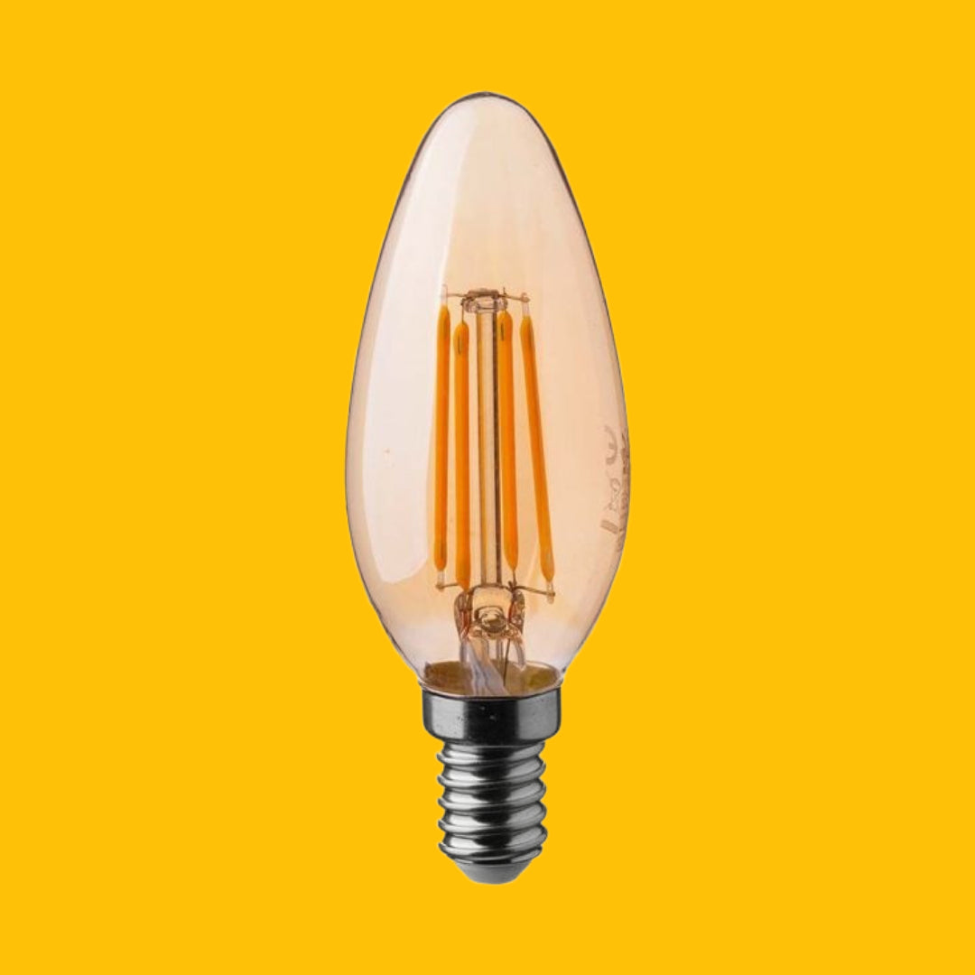 E14 4W(350Lm) LED Filament Glödlampa, IP20, glas, ljusform, bärnstensfärgad, V-TAC, varmvitt ljus 2200K