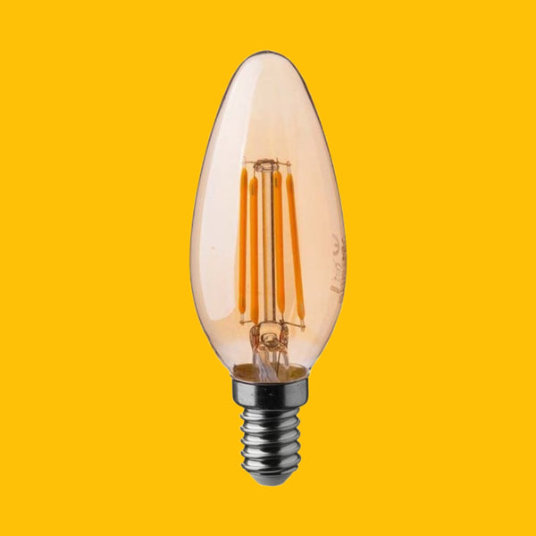 E14 4W(350Lm) LED Filament Bulb, IP20, glass, candle shape, amber color, V-TAC, warm white light 2200K
