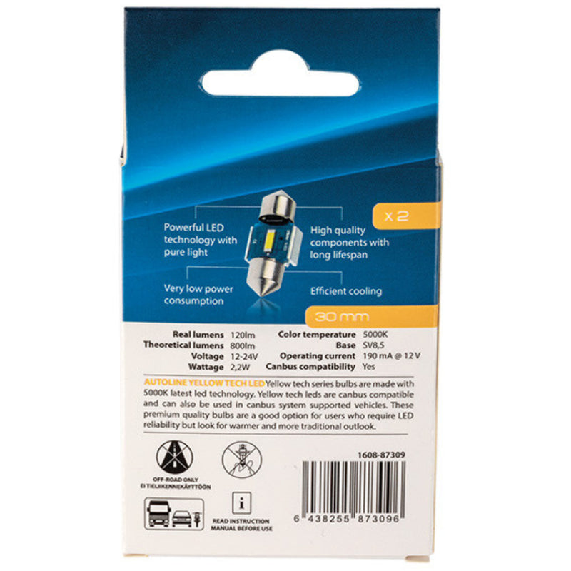 SV8.5 car bulb 5000K, 12 - 24V CANBUS 30mm, 800lm