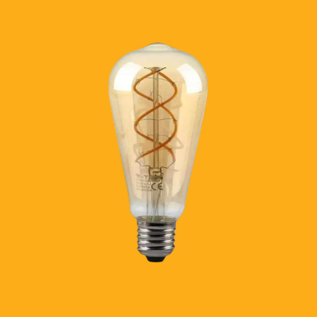E27 4,8W (300Lm) LED-lampa Filament AMBER, ST64, V-TAC, varmvitt ljus 1800K