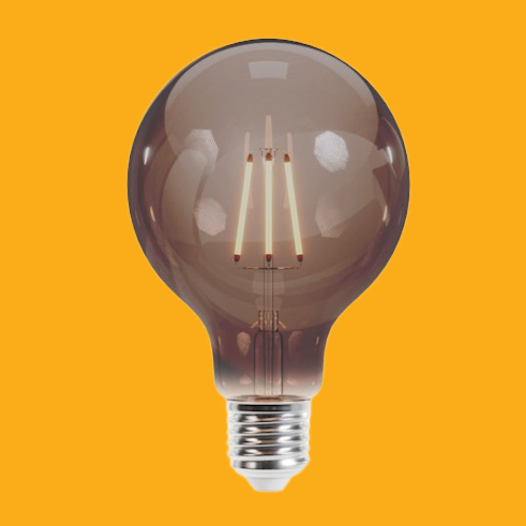 E27 4W(400Lm) LED Filament spuldze, G95, IP20, dūmu krāsā, silti balta gaisma 2000K