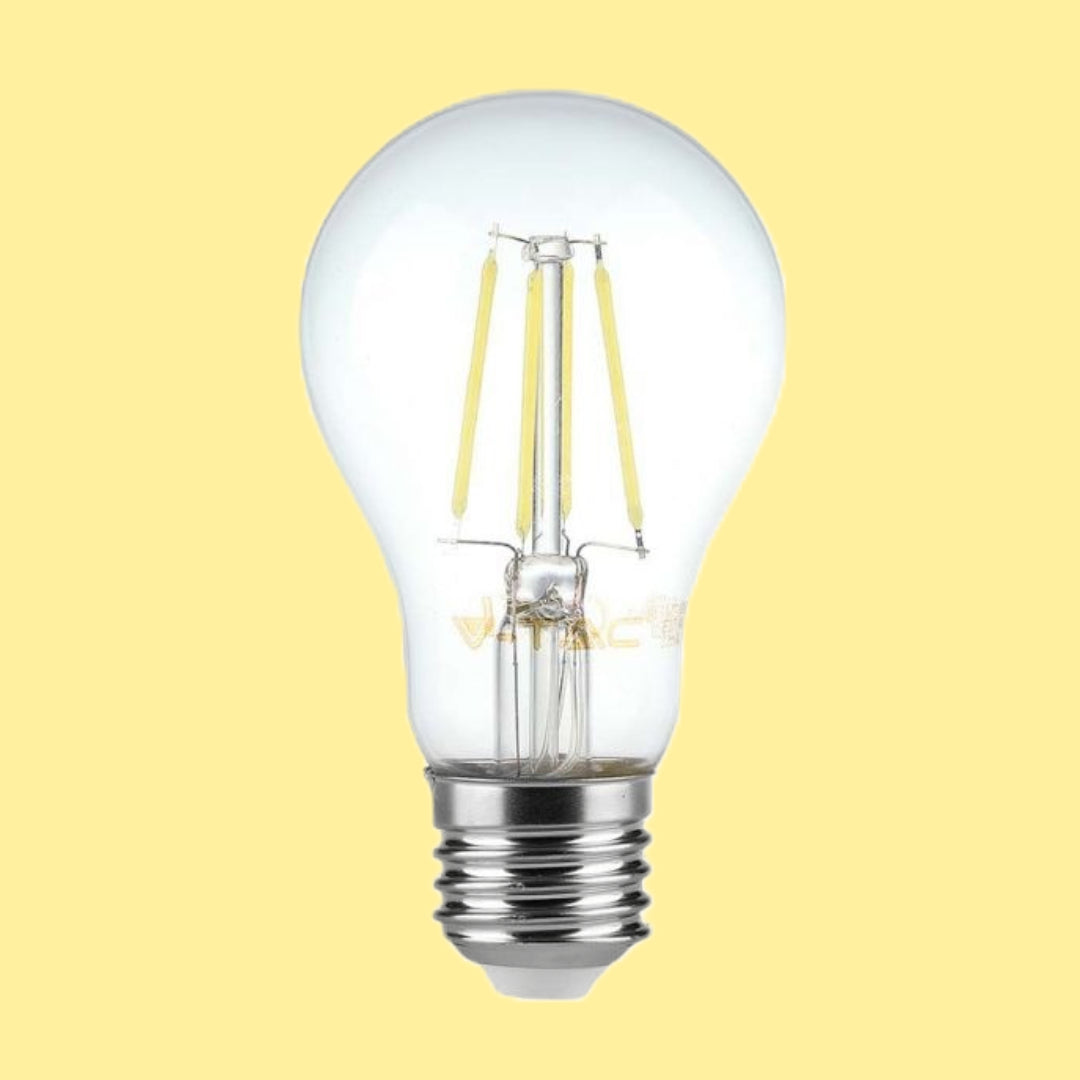 E27 8W(720Lm) LED Filament Glödlampa, V-TAC, A60, IP20, dimbar, varmvitt ljus 3000K