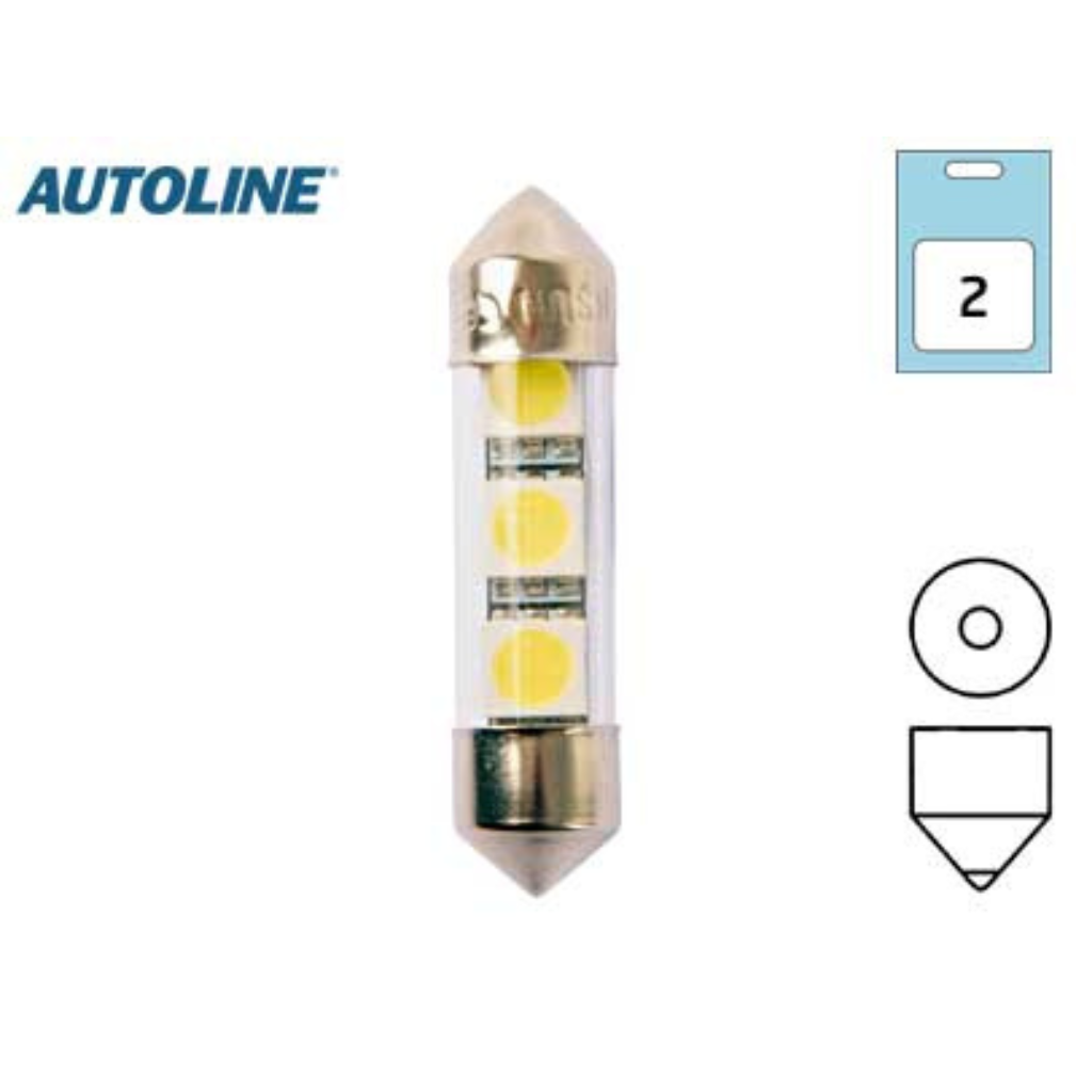 12V 0.42W 36mm LED auto spuldze, auksti balta gaisma 6000K