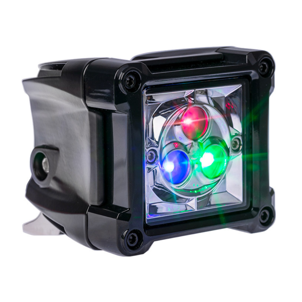 OPTIBEAM RGB LED darba lukturis, 12 V, IP67, alumīnija korpuss, 2 kontaktu DT