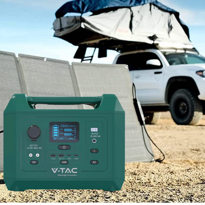 Портативная зарядная станция/аккумулятор с розеткой EU, V-TAC 600W емкость аккумулятора 576 Втч, 45 Ач/12,8 В, вес 7,8 кг, выходная мощность 600 Вт