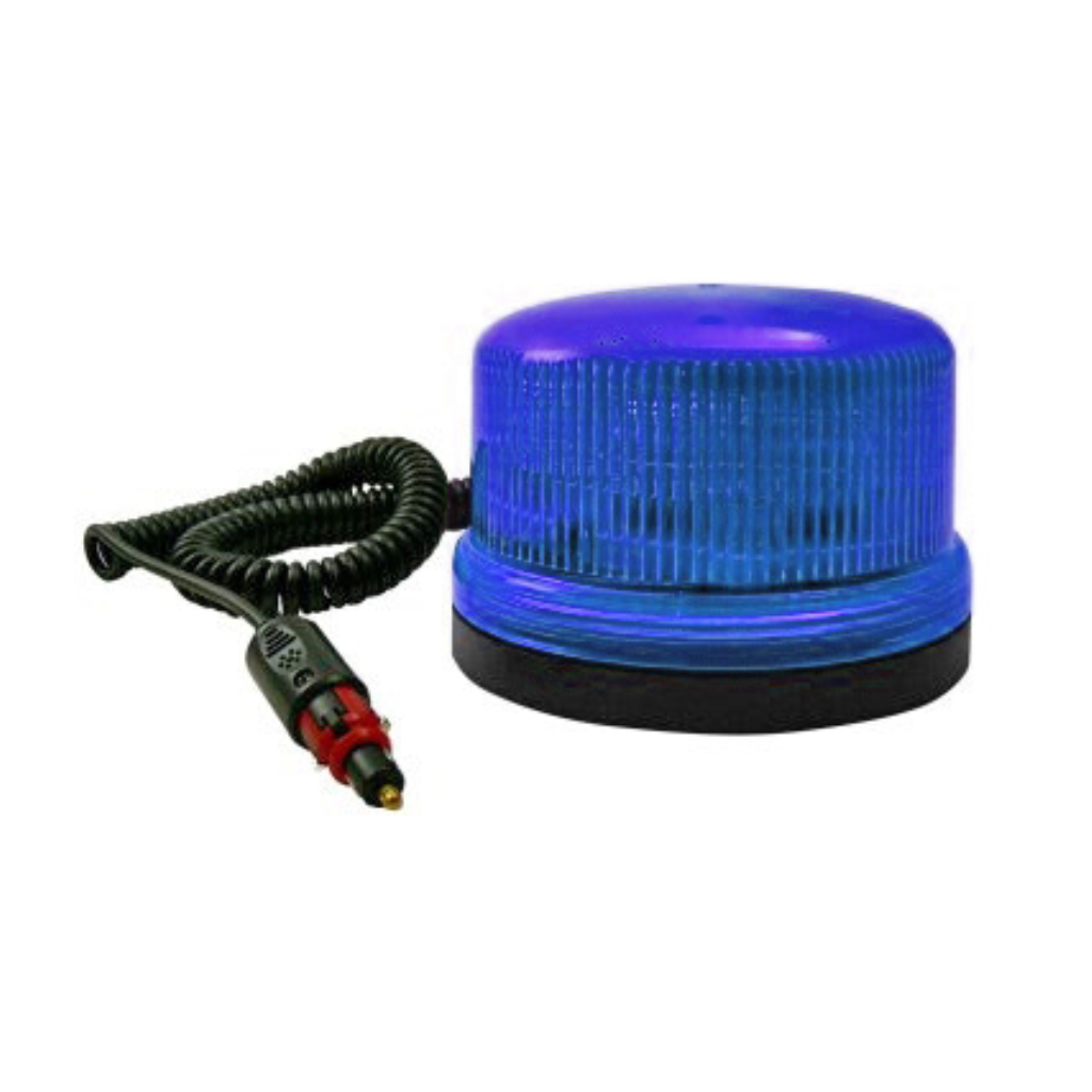 AXIXTECH 12-24V LED Flashlight, blue, magnetic mount, 8 LED elements, 11 different flashing options, cig. lighter plug/ 12mm DIN, low profile design. ECE R65/ R10, TA1, height 80mm