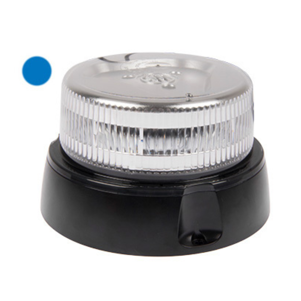 12-24V LED-majakas, 162x99mm, sinine valgus, läbipaistev lääts, 3 kruviga tihvtkinnitus, 8 erinevat vilkumisvõimalust, IP66/IP68. ECE R65/ R10, TB1