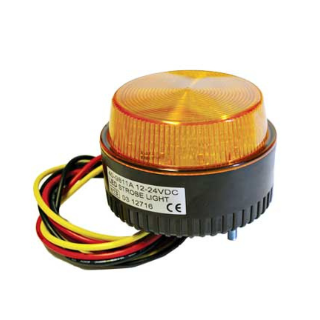12-24V LED Flasher, mini, gul, 2 skruvfästen, 36 led, 16 olika blinkalternativ, flera flashar kan synkroniseras. skruvar 45mm. 200mA vid 12V, 130mA vid 24V
