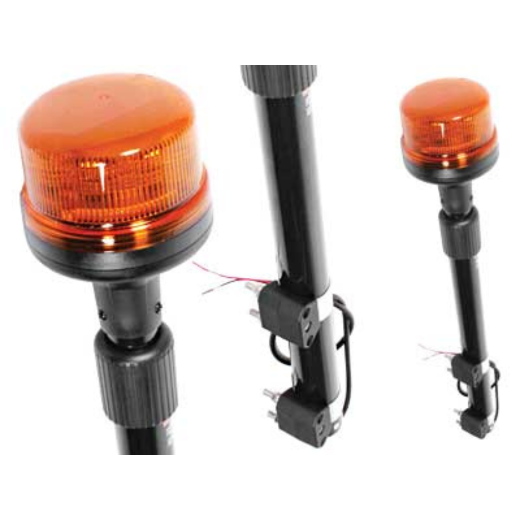 AXIXTECH LED masta bākuguns Ø118×161 mm, oranža, masts 677–1070 mm, 8×3 W LED, 11 režīmi, 12–24 V, ECE R65