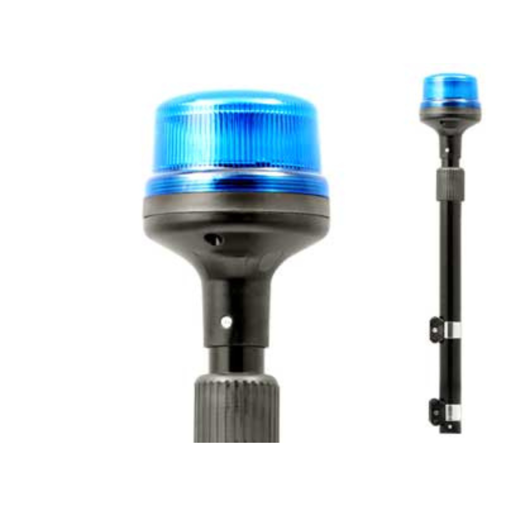 AXIXTECH LED bākuguns Ø118×161 mm, zila, 8×3 W LED, 11 režīmi, sinhronizējama, 12–24 V, ECE R65