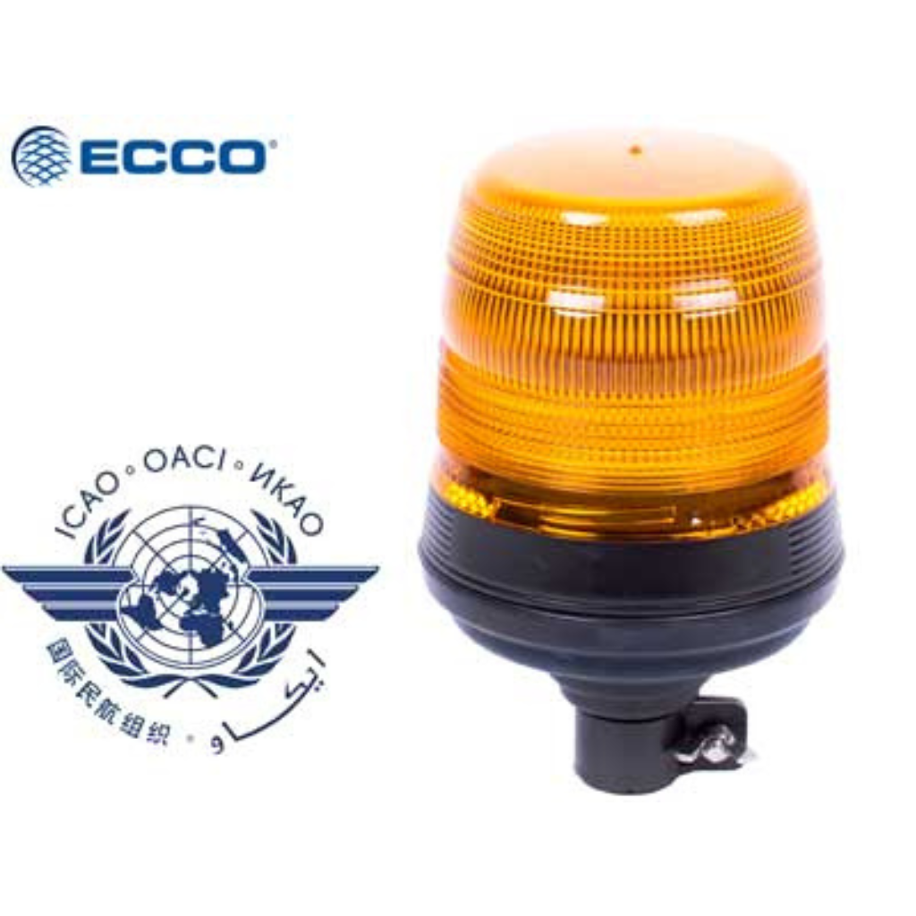 ECCO 10-30V LED Beacon, ø134x214mm, amber, flexible DIN mount, recommended for airport use, latest LED technology, innovative low profile design, ECE R10, ICAO, -20°C ... +50°C, power consumption 0,36-0,72A