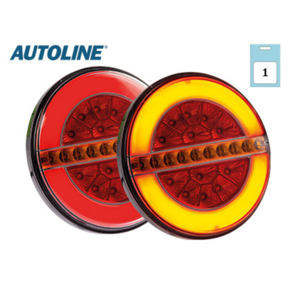 Autoline LED aizmugurējais kombinēts lukturis, 12-24V, apaļš, 3 funkcijas: gabarītgaisma / bremzes / pagrieciens, 140x30mm, IP67