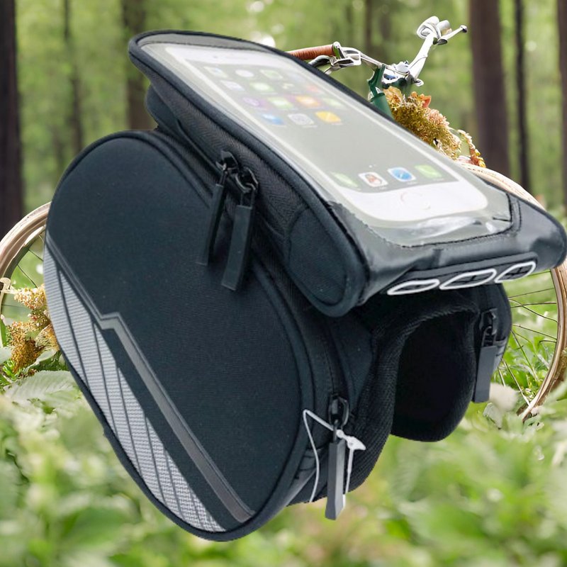 Ūdensnecaurlaidīga velosipēda rāmja soma ar noņemamu telefona maciņu melna