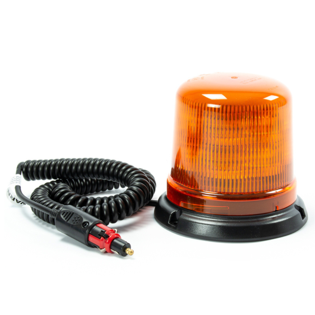 AXIXTECH LED bākuguns Ø142×128 mm, oranža, magnēts, 10 LED, 11 režīmi, 12–24 V, IPX5, ECE R65/R10