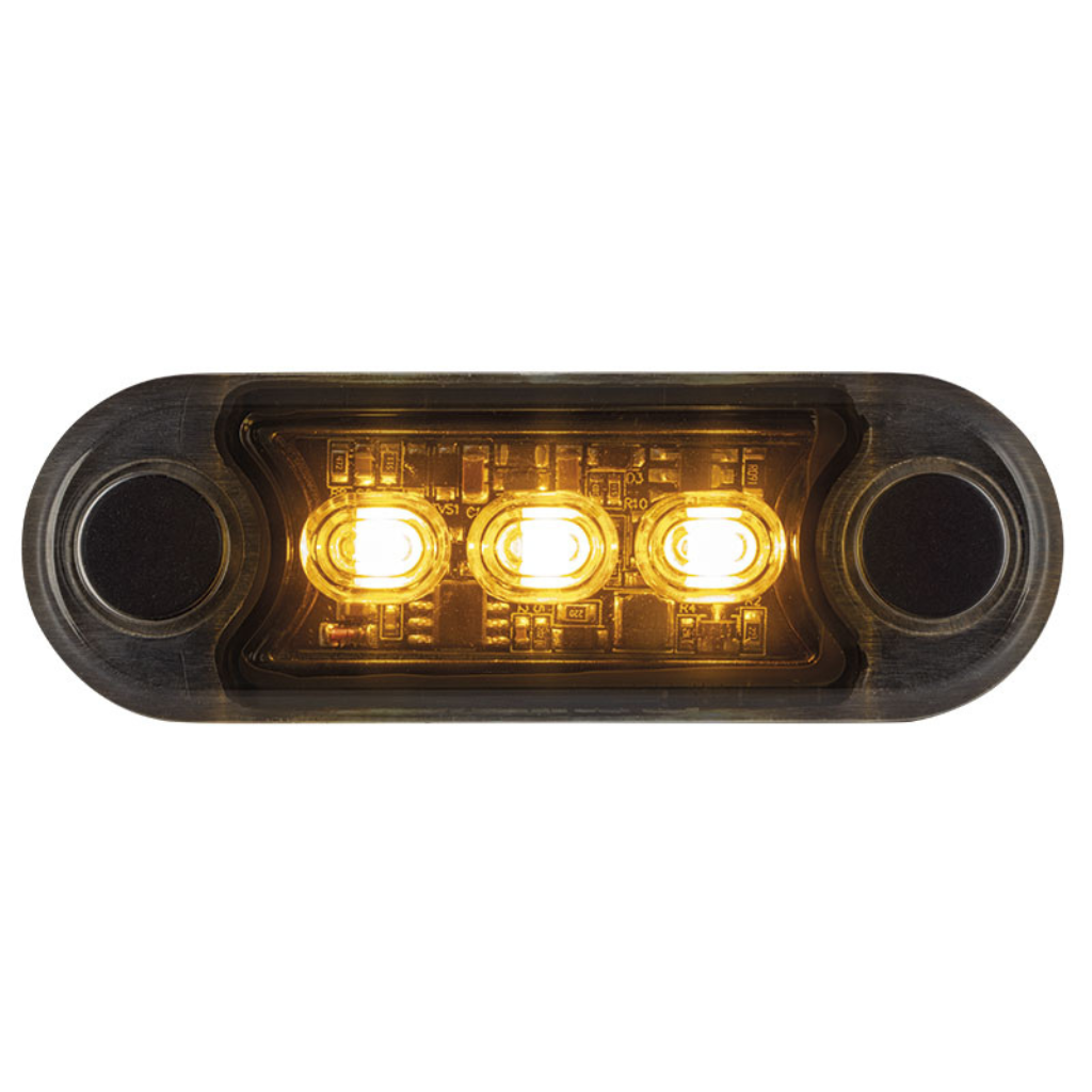 OPTIBEAM Dark Phantom brīdinājuma LED gaisma ar 3 LED, 8 mirgošanas režīmiem, IP67, 10–36 V, dzeltena, ar 0,5 m kabeli