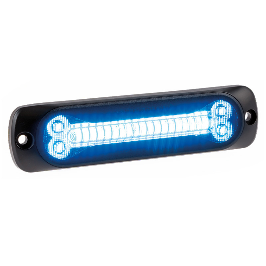 OPTIBEAM Dark Phantom SX6 — синий светодиодный сигнальный модуль на 12–24 В с 24 светодиодами, IP67/IP69K, алюминиевый корпус, плоская конструкция, возможность синхронизации до 20 устройств